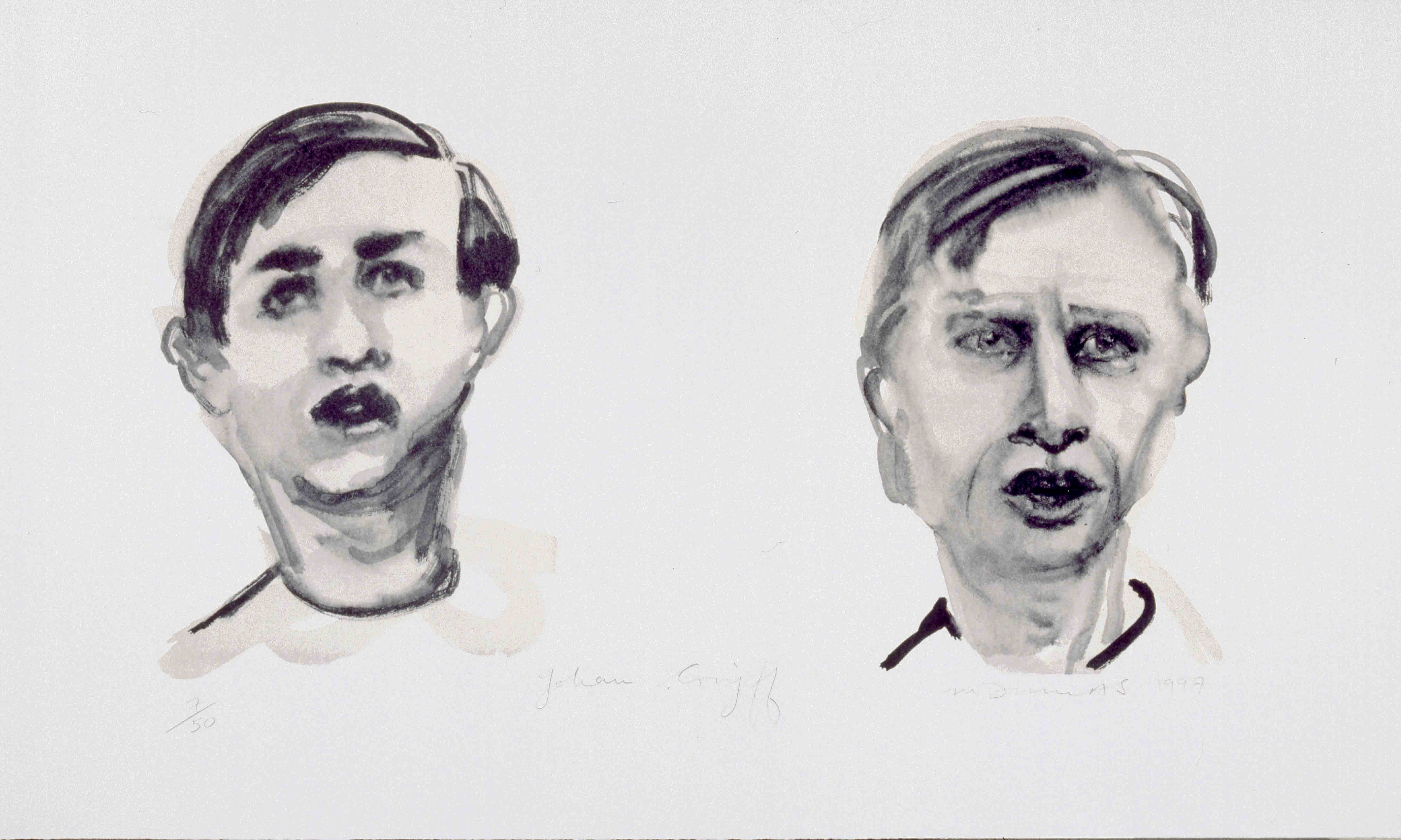 Marlene Dumas, Johan Cruyff, 1997. Litho (oplage 7/50) collectie ABN AMRO, foto: Tom Haartsen, Ouderkerk a/d Amstel 