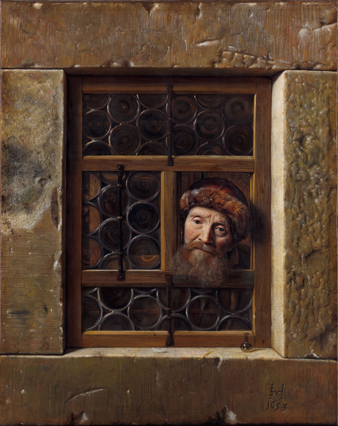 Samuel Van Hoogstraten Oude Man in Een Venster 1653 Kunsthistorisches Museum Wenen