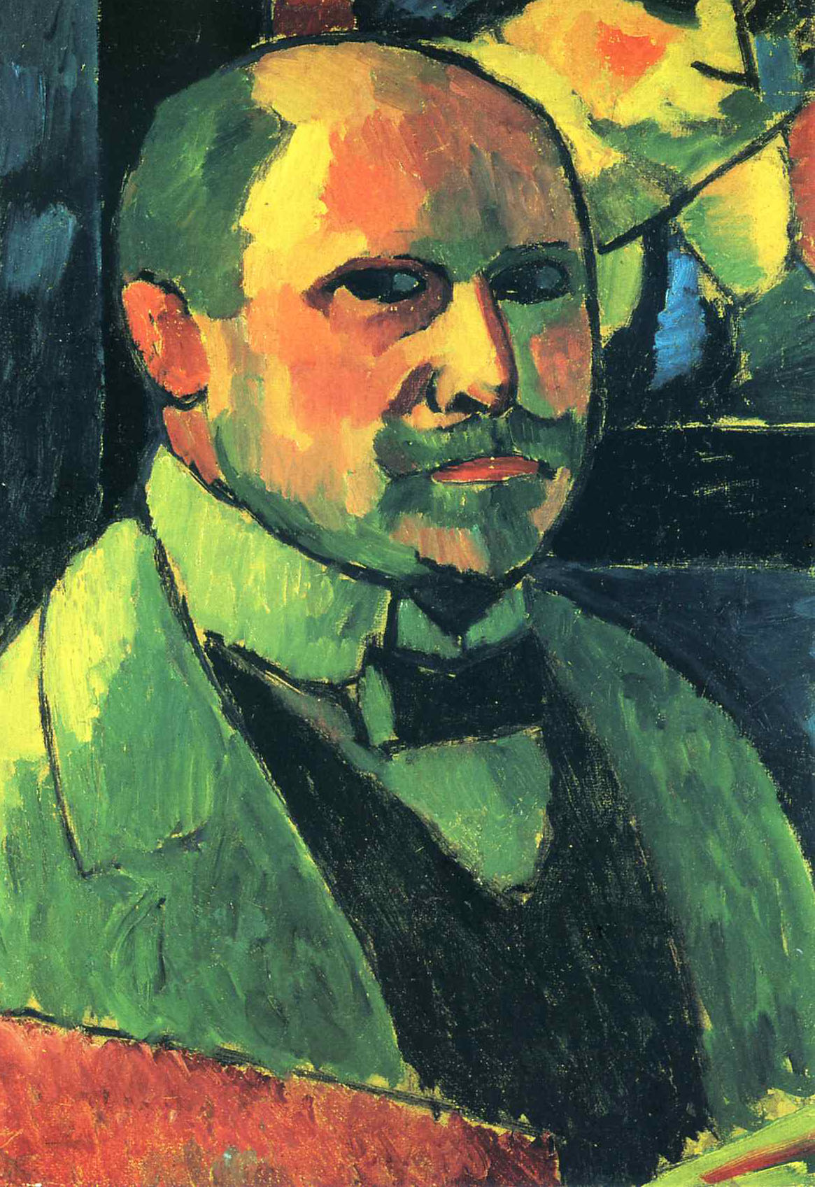 Zelfportret van de kunstenaar Alexej von Jawlensky in groen, geel en oranje