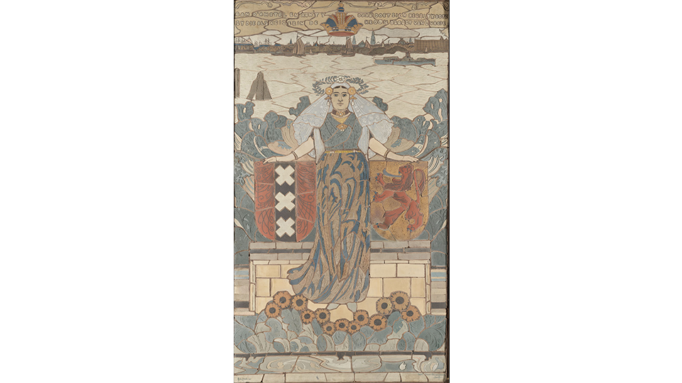 De Porceleyne Fles, De maagd van Amsterdam, 1900. Collectie Rijksdienst voor het Cultureel Erfgoed.