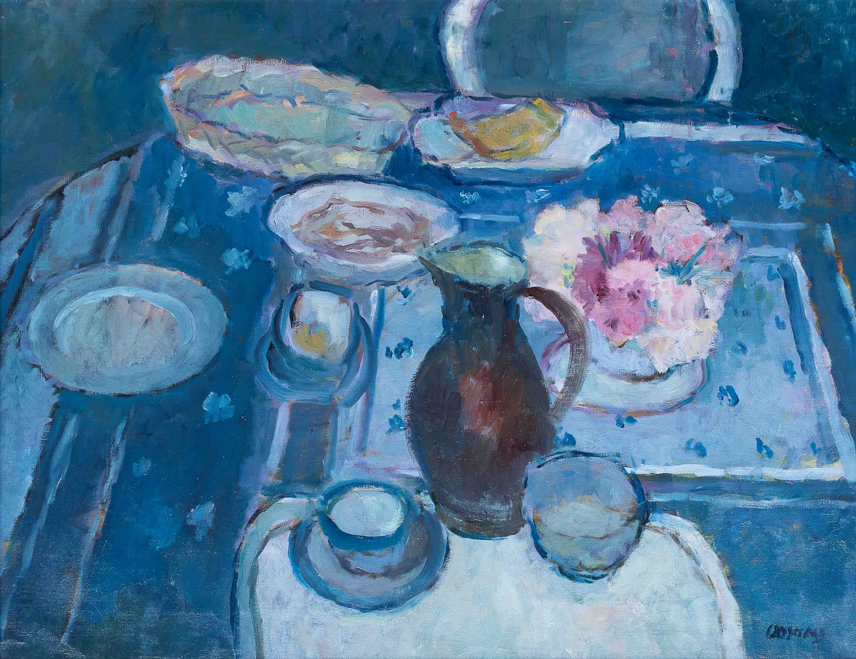 Jeanne Bieruma Oosting Stilleven in Blauw 1981 Olieverf Op Doek Kunstbezit Gemeente Maassluis Museum Maassluis