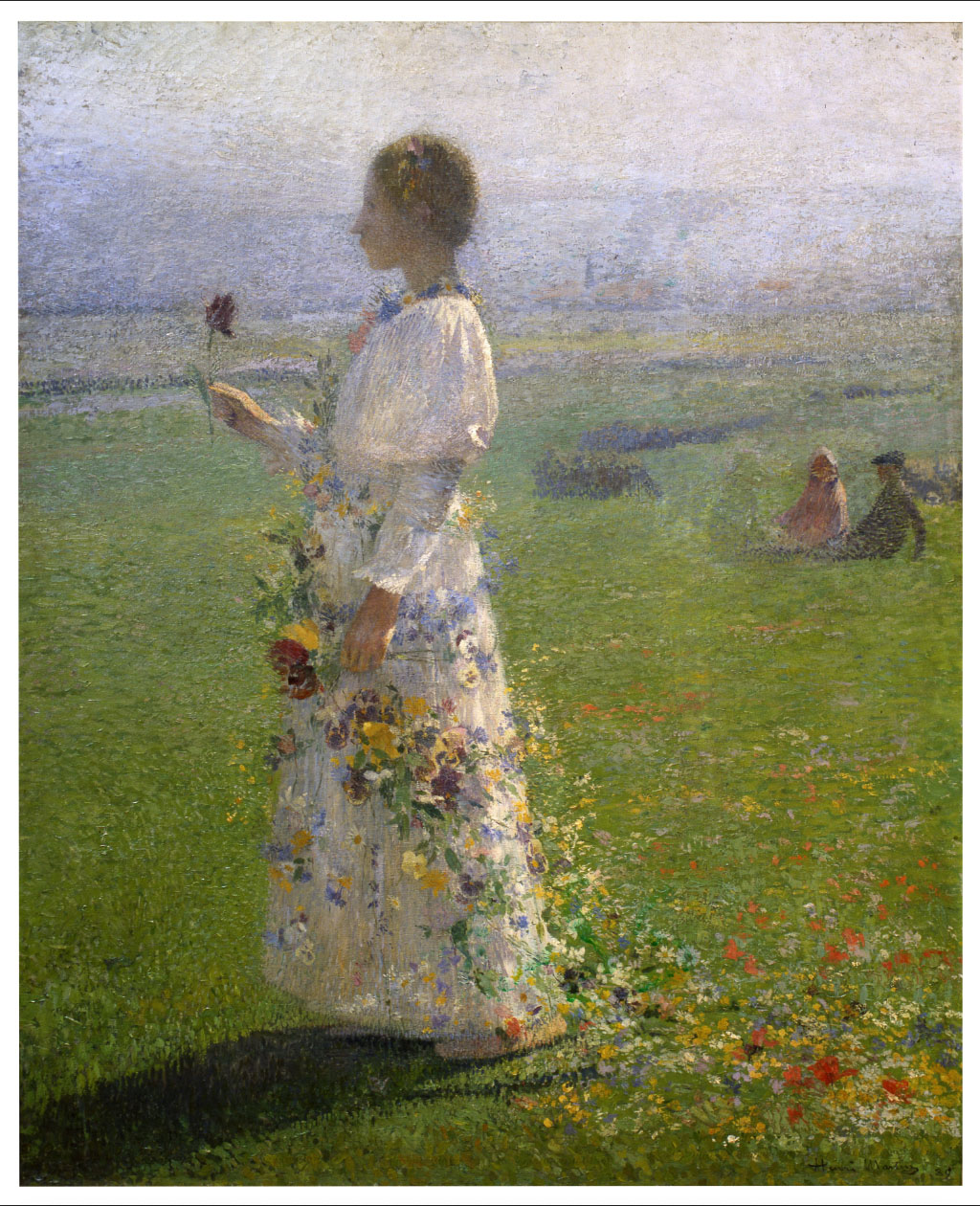 Henri Martin Belle Jeune Fille Marchant À Travers Les Champs Une Fleur À La Main 1889